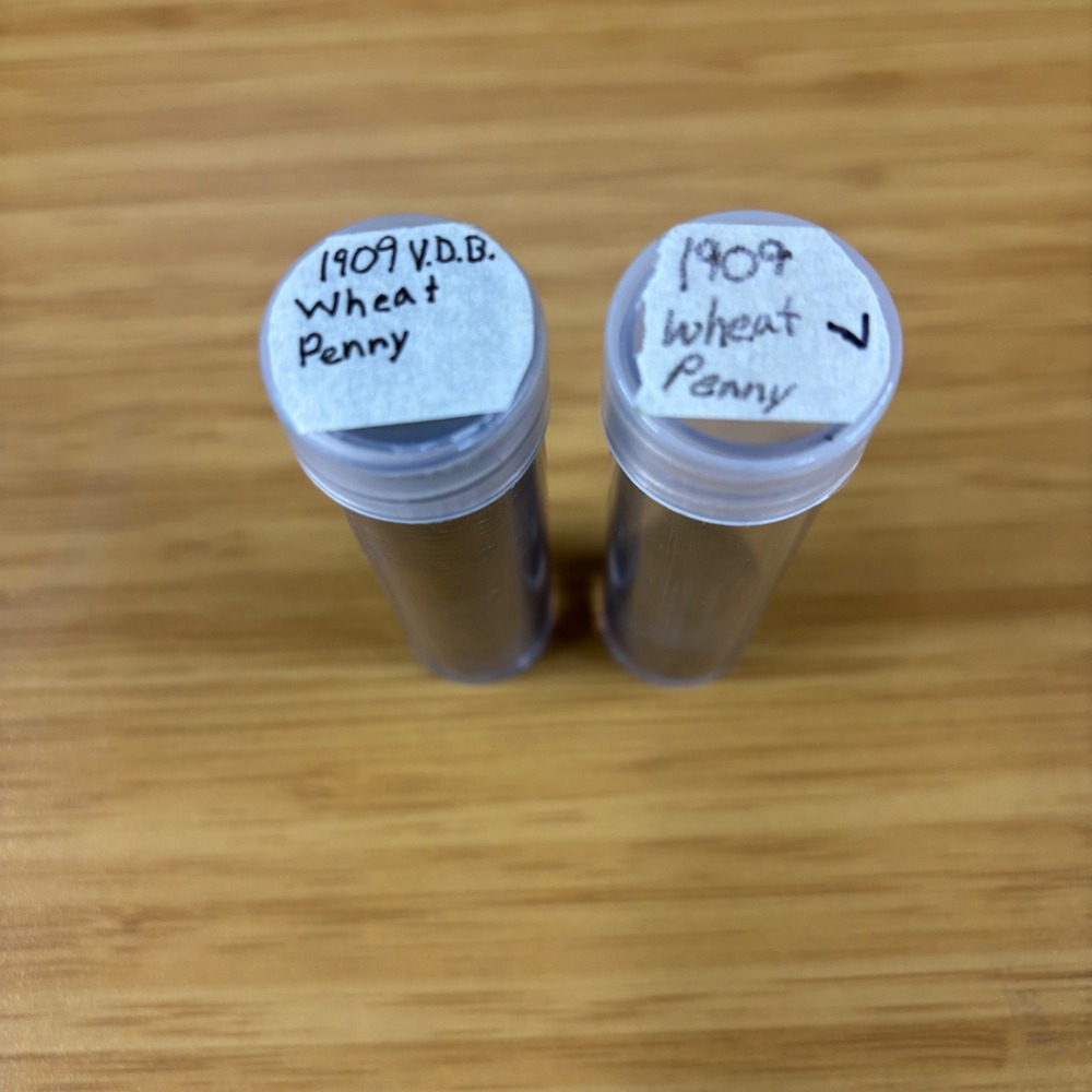 Estate Lot Full Roll 1909 V.D.B. Wheat Pennies + Partial Tube 1909 US Cent Coins